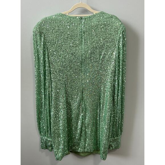 NWT Ieena For Mac Duggal Sequined Bishop Sleeve Sheath Dress Light Green Size 10 - Picture 4 of 10